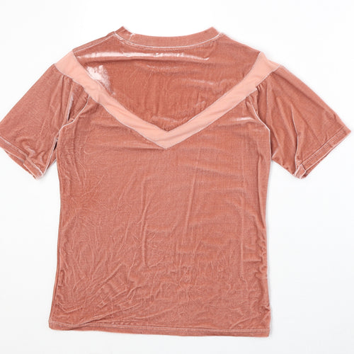 Glamorous Womens Pink Polyester Basic T-Shirt Size S Round Neck
