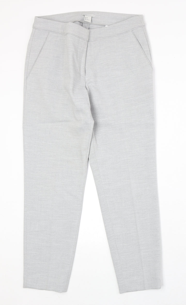 H&M Womens Grey Polyester Chino Trousers Size 12 Regular Zip