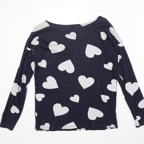 Dorothy Perkins Womens Blue Round Neck Geometric 100% Cotton Pullover Jumper Size 8 - Heart Pattern