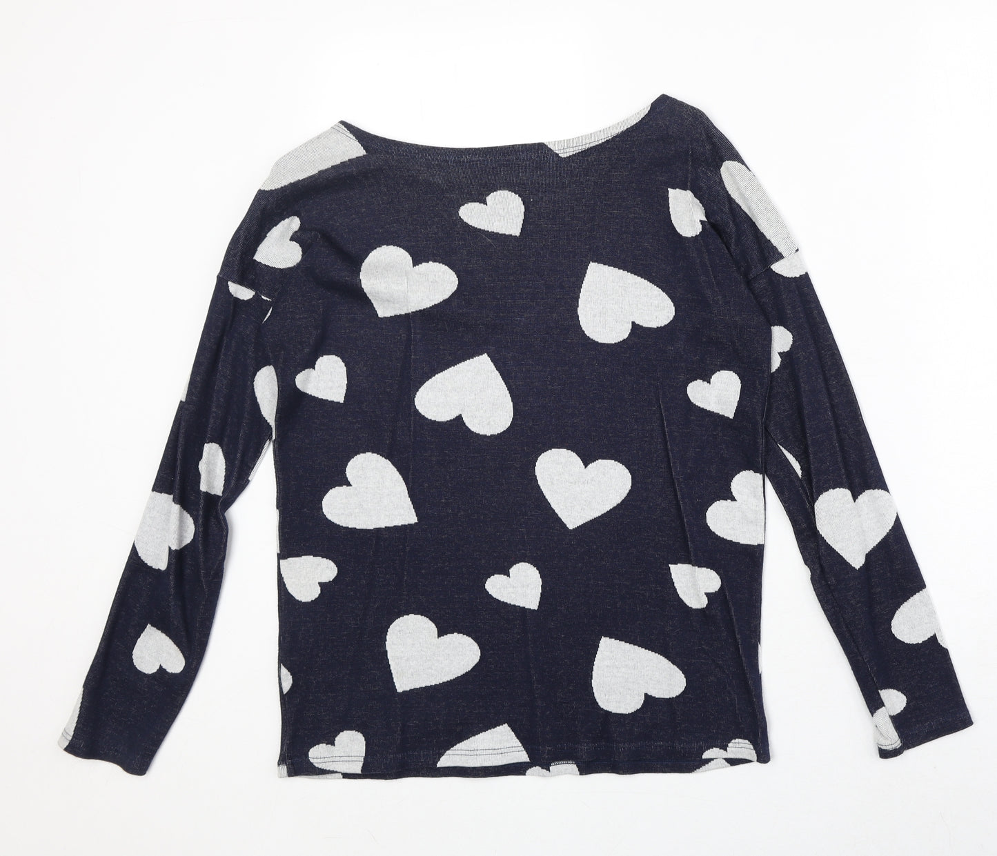 Dorothy Perkins Womens Blue Round Neck Geometric 100% Cotton Pullover Jumper Size 8 - Heart Pattern