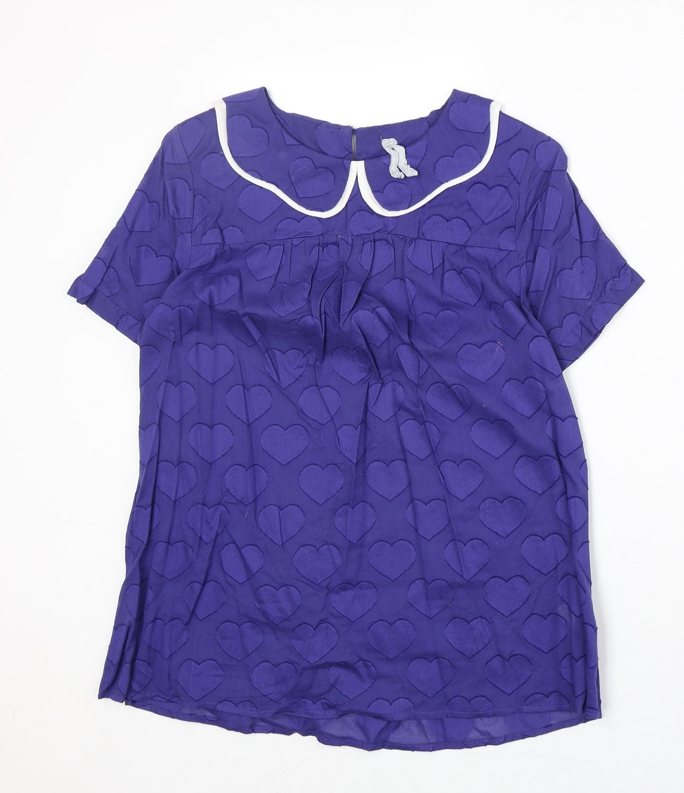 Preworn Womens Blue Geometric 100% Cotton Basic Blouse Size 10 Collared - Hearts