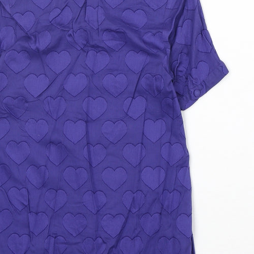 Preworn Womens Blue Geometric 100% Cotton Basic Blouse Size 10 Collared - Hearts