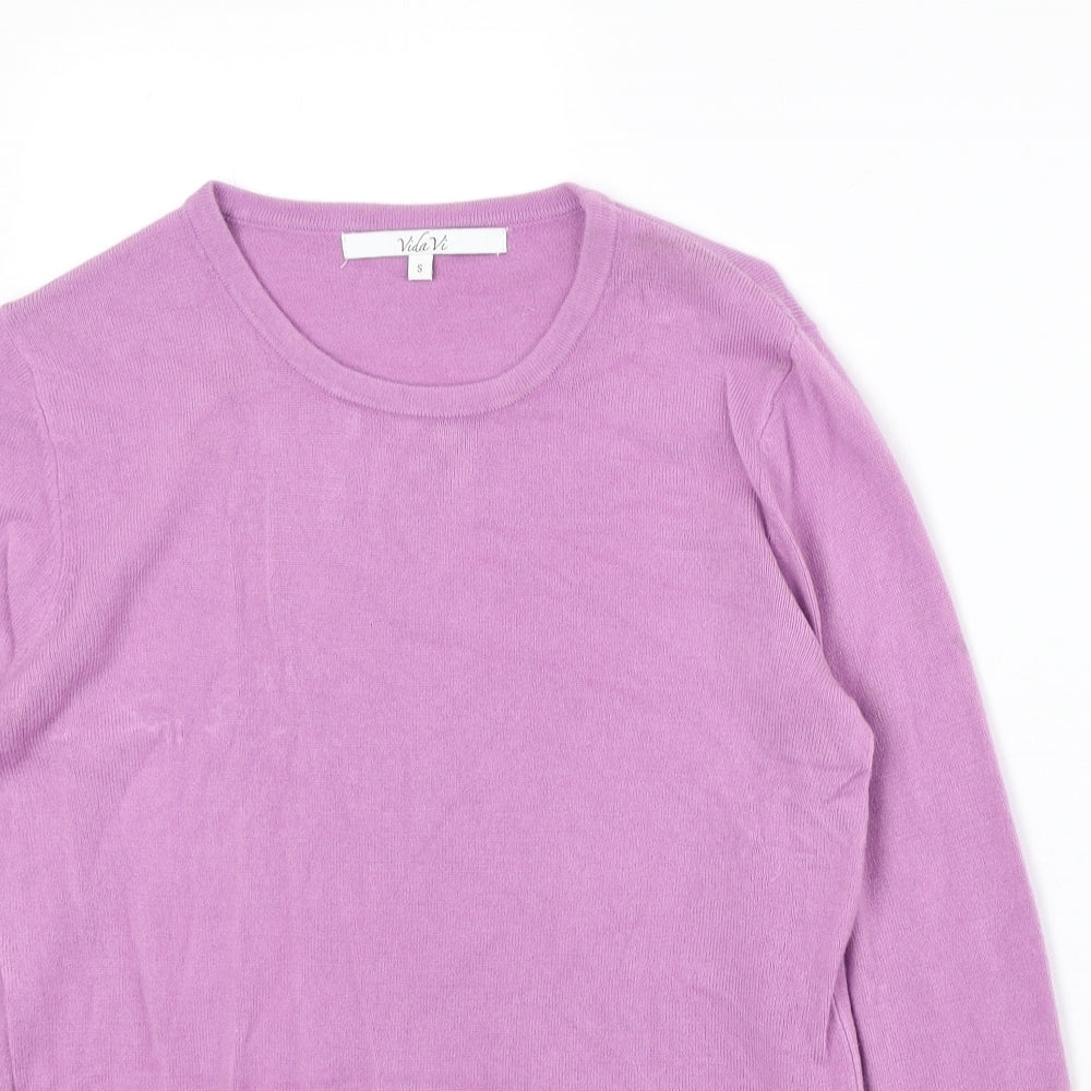 Vida Vi Womens Purple Round Neck Acrylic Pullover Jumper Size S