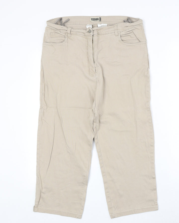 Yesscia Womens Beige Cotton Straight Jeans Size 32 in Regular Zip