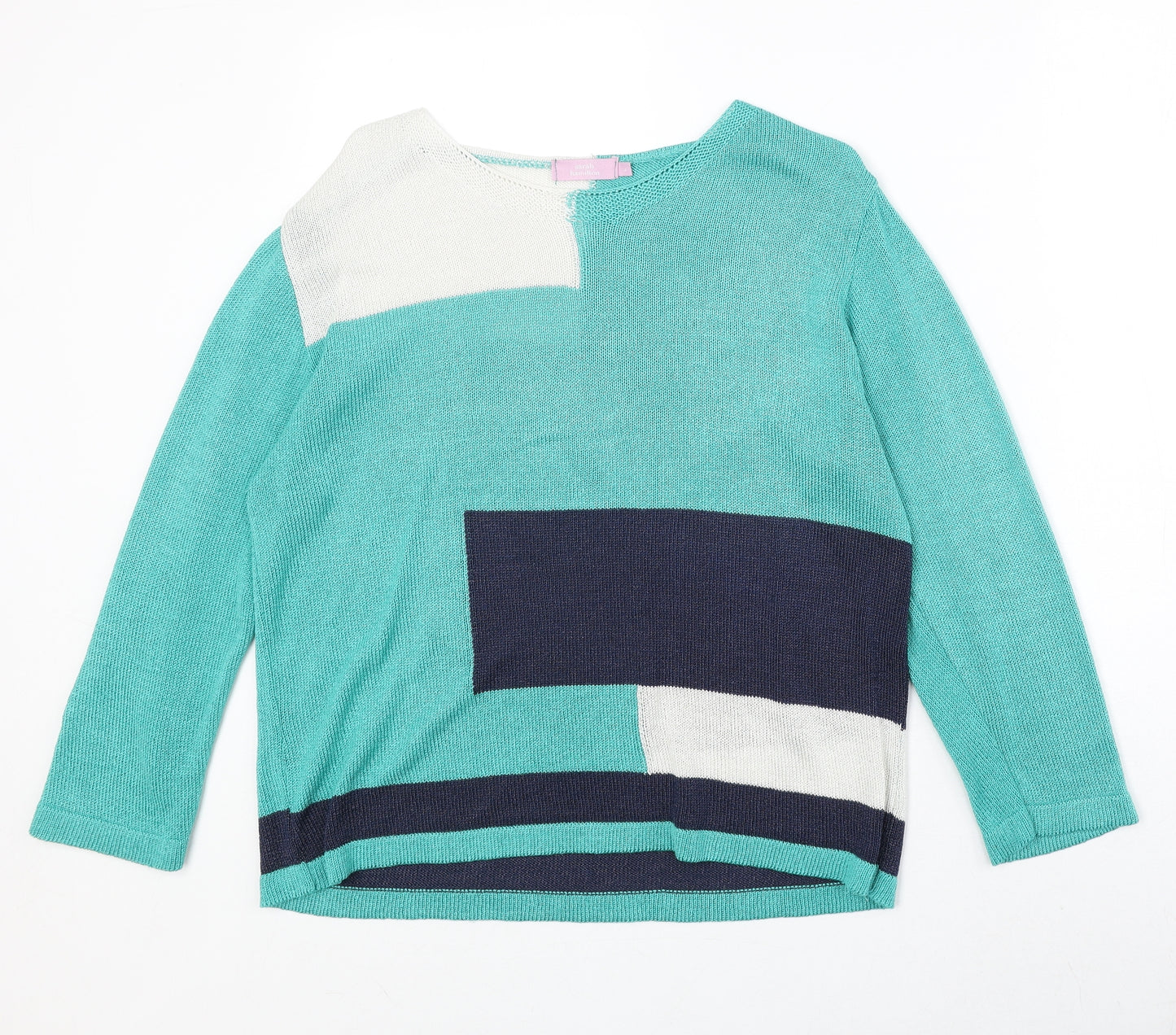Sarah Hamilton Womens Green Round Neck Geometric Acrylic Pullover Jumper Size L