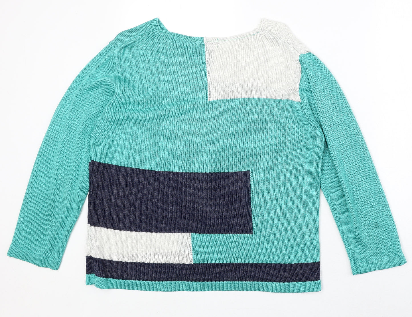 Sarah Hamilton Womens Green Round Neck Geometric Acrylic Pullover Jumper Size L