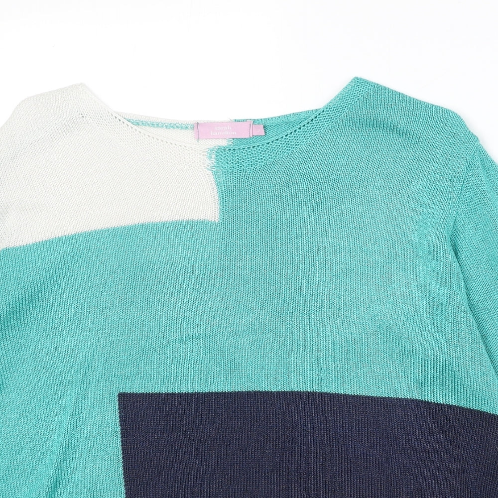 Sarah Hamilton Womens Green Round Neck Geometric Acrylic Pullover Jumper Size L