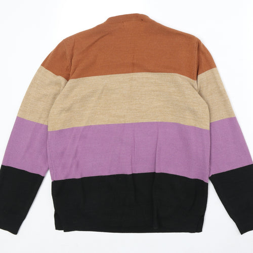 Marks and Spencer Womens Multicoloured Round Neck Striped Acrylic Pullover Jumper Size 14