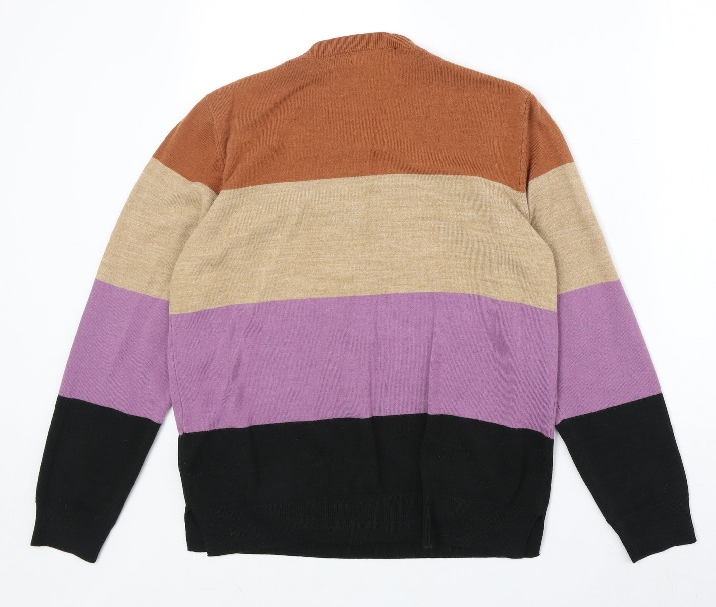 Marks and Spencer Womens Multicoloured Round Neck Striped Acrylic Pullover Jumper Size 14