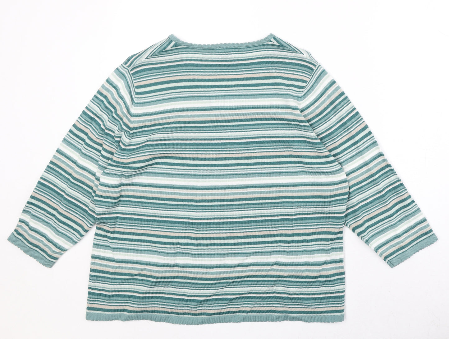Eastex Womens Green V-Neck Striped Acrylic Pullover Jumper Size 20