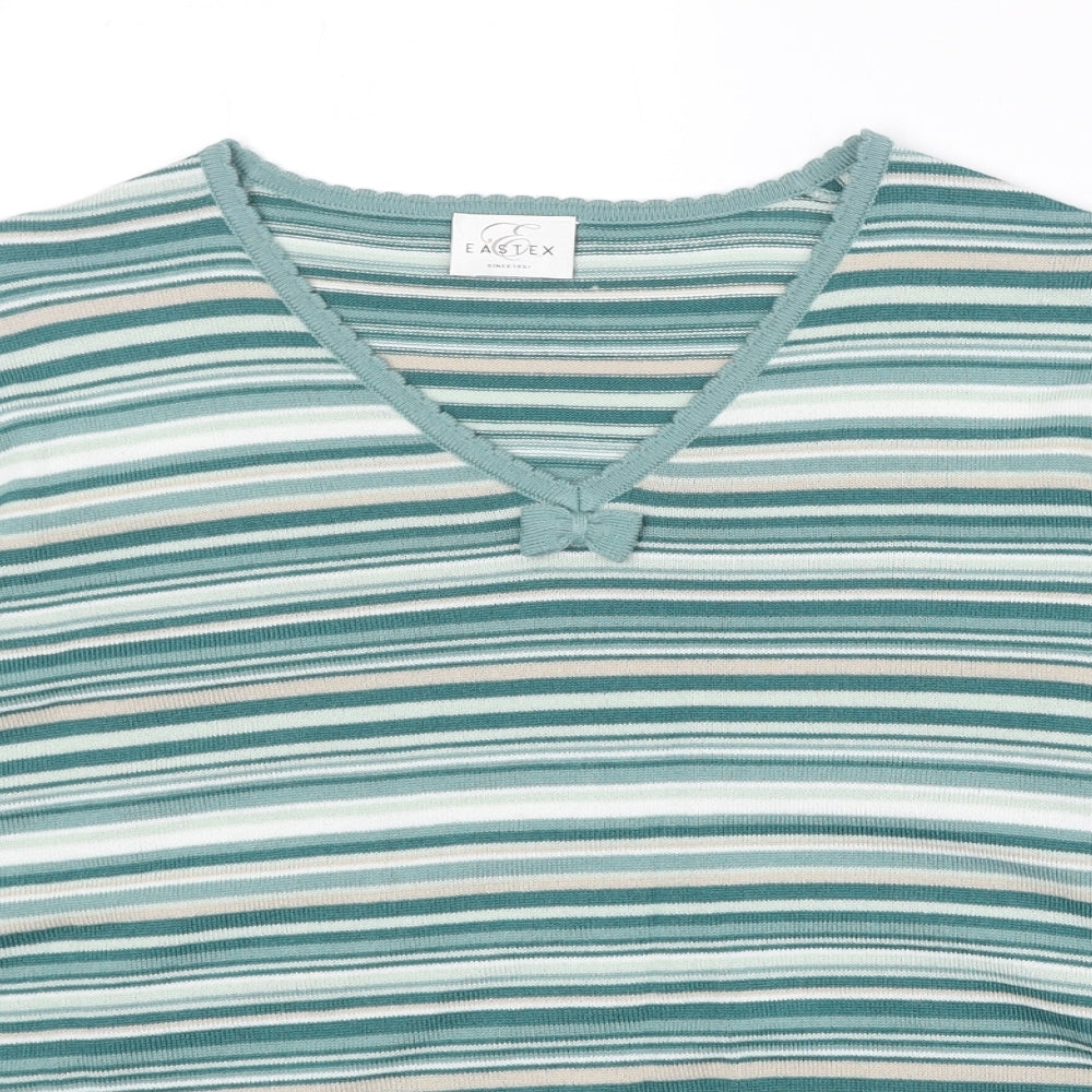 Eastex Womens Green V-Neck Striped Acrylic Pullover Jumper Size 20