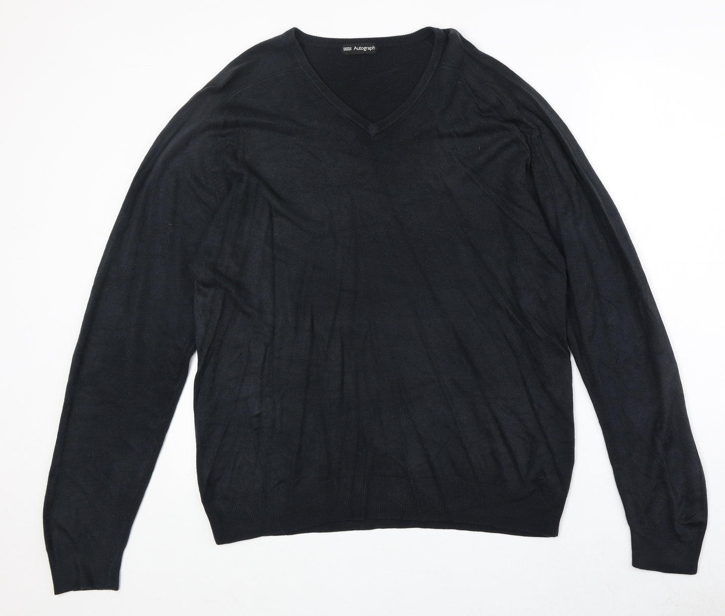 Marks and Spencer Mens Blue V-Neck Acrylic Pullover Jumper Size XL Long Sleeve