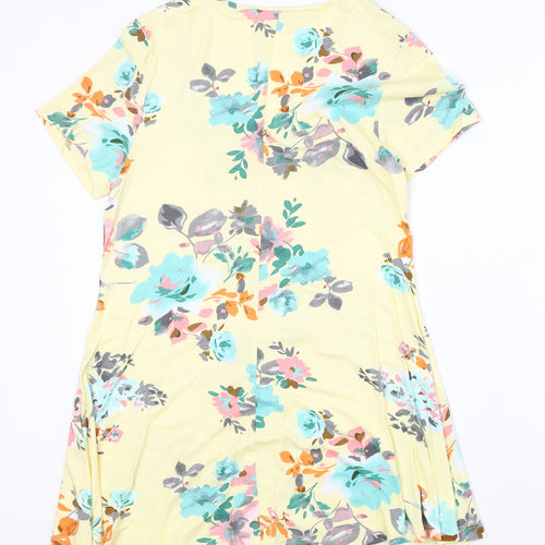 Gina Benotti Womens Yellow Floral Viscose Trapeze & Swing Size M V-Neck Pullover