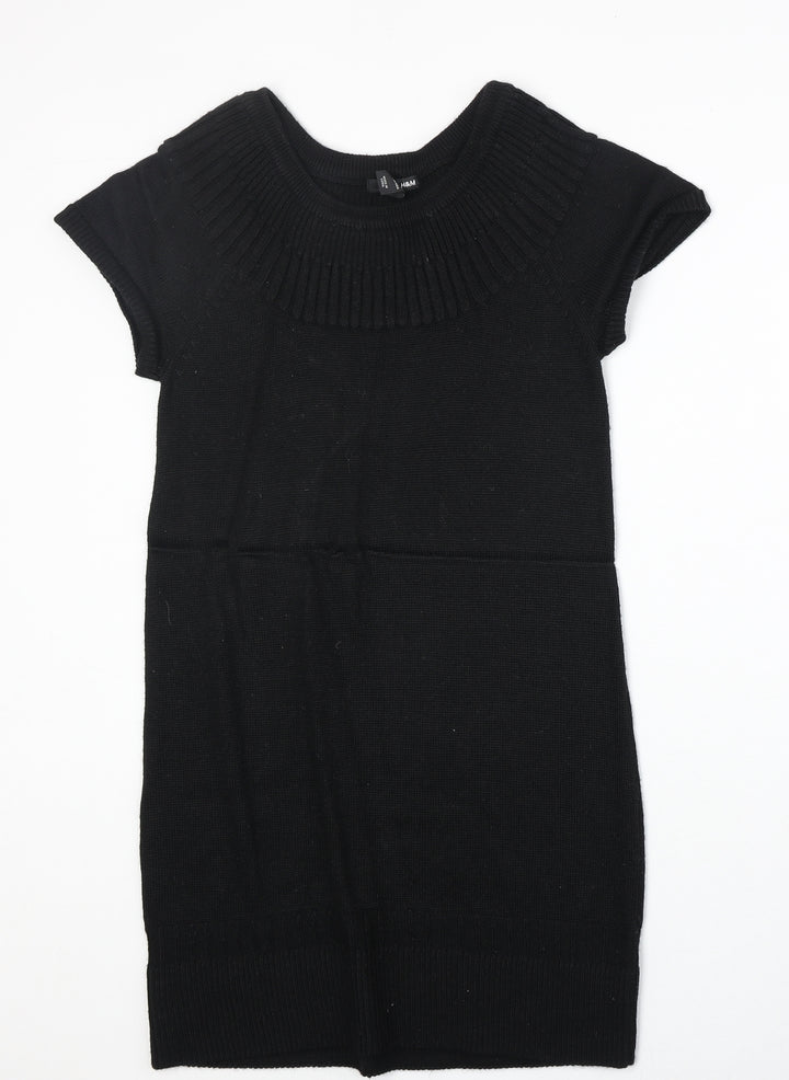 H&M Womens Black Acrylic Jumper Dress Size S Round Neck Pullover
