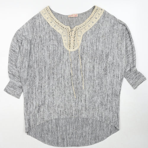 Krisp Womens Grey Boat Neck Polyester Pullover Jumper Size L - Lace Up Detail