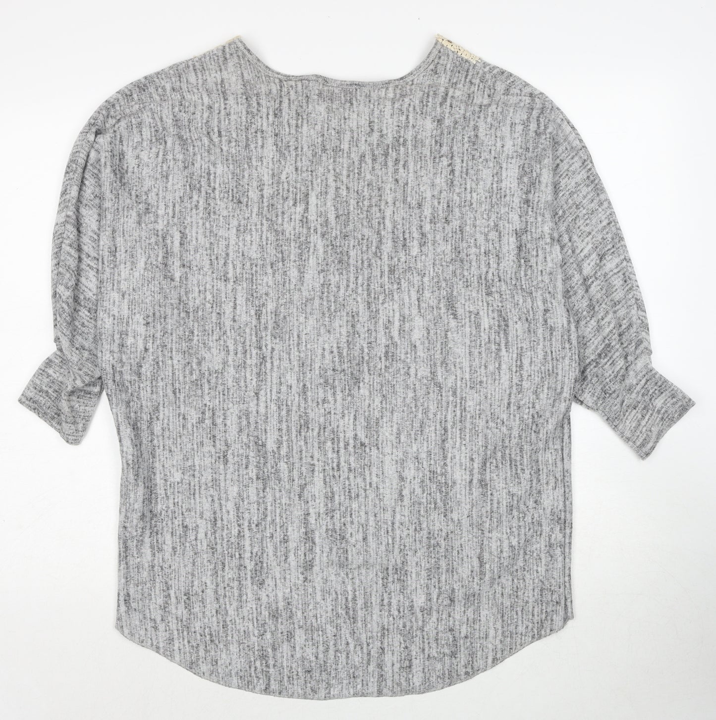 Krisp Womens Grey Boat Neck Polyester Pullover Jumper Size L - Lace Up Detail