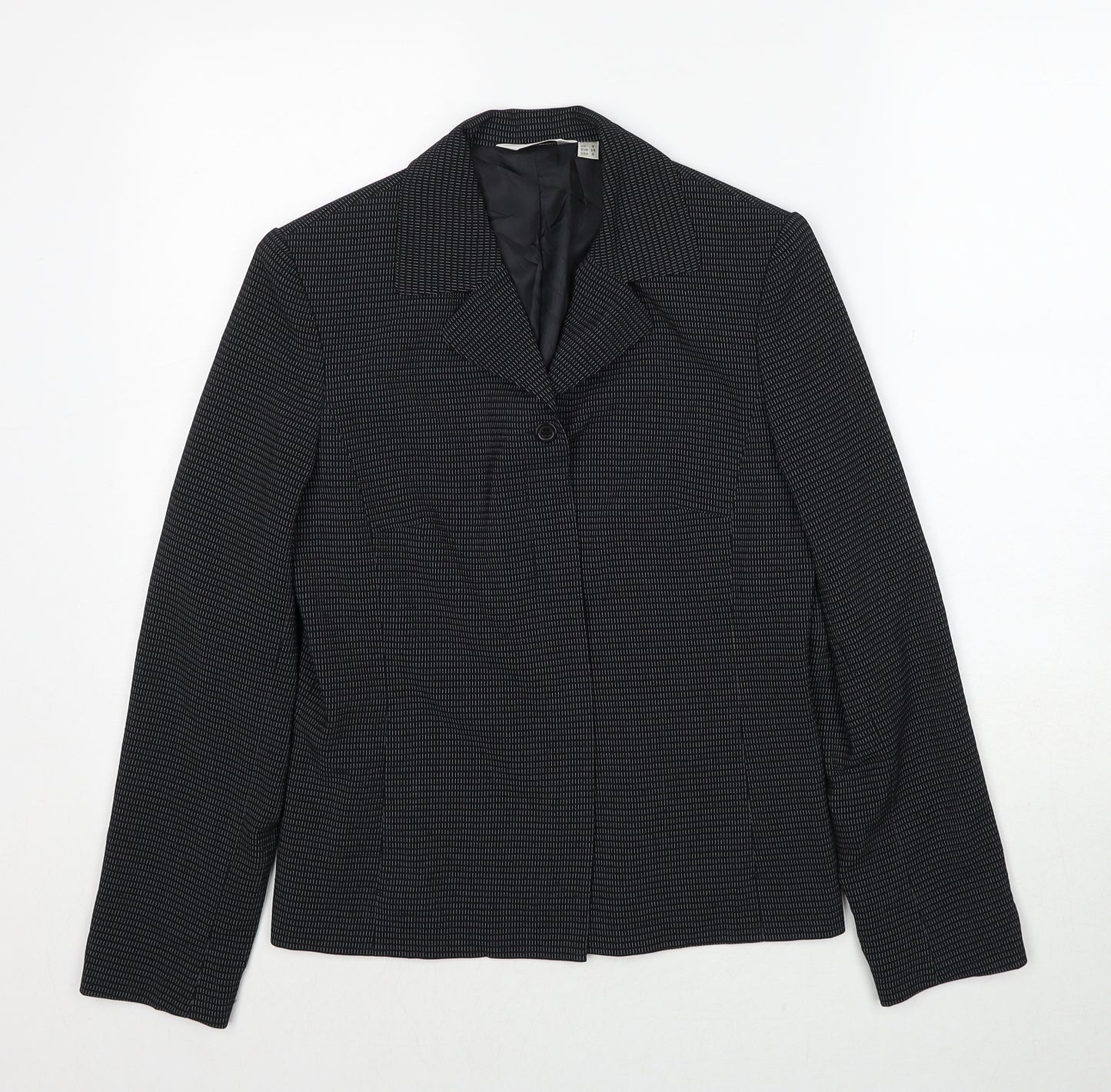NEXT Womens Black Geometric Jacket Blazer Size 8 Button