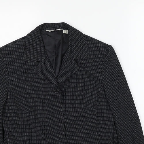NEXT Womens Black Geometric Jacket Blazer Size 8 Button