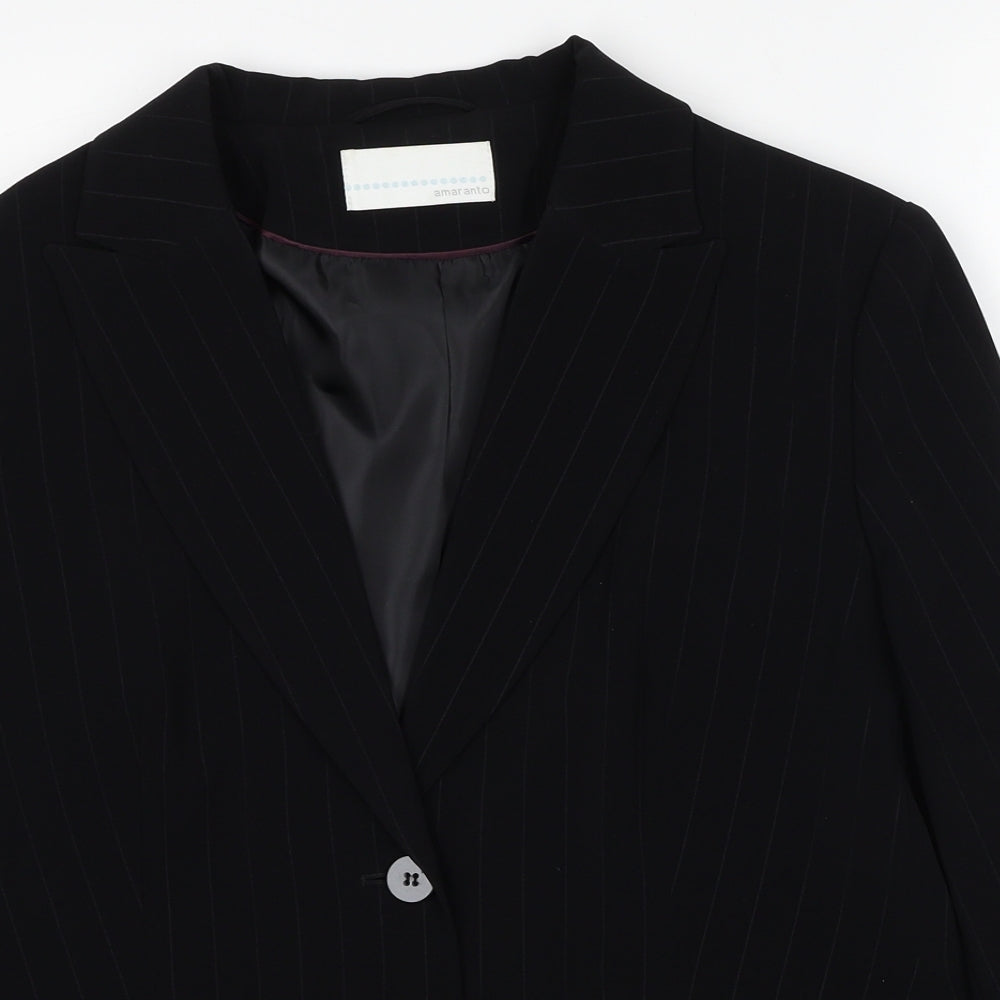 AMARANTO Womens Black Polyester Jacket Blazer Size 16