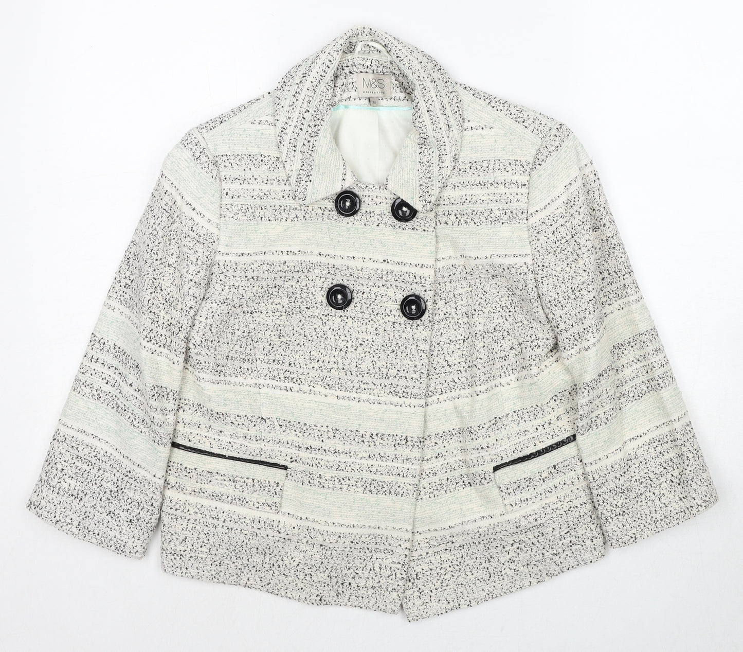 Marks and Spencer Womens Grey Striped Jacket Size 12 Button
