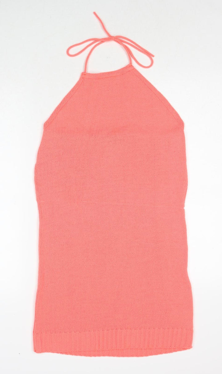 Boohoo Womens Pink Acrylic A-Line Size L Halter Tie