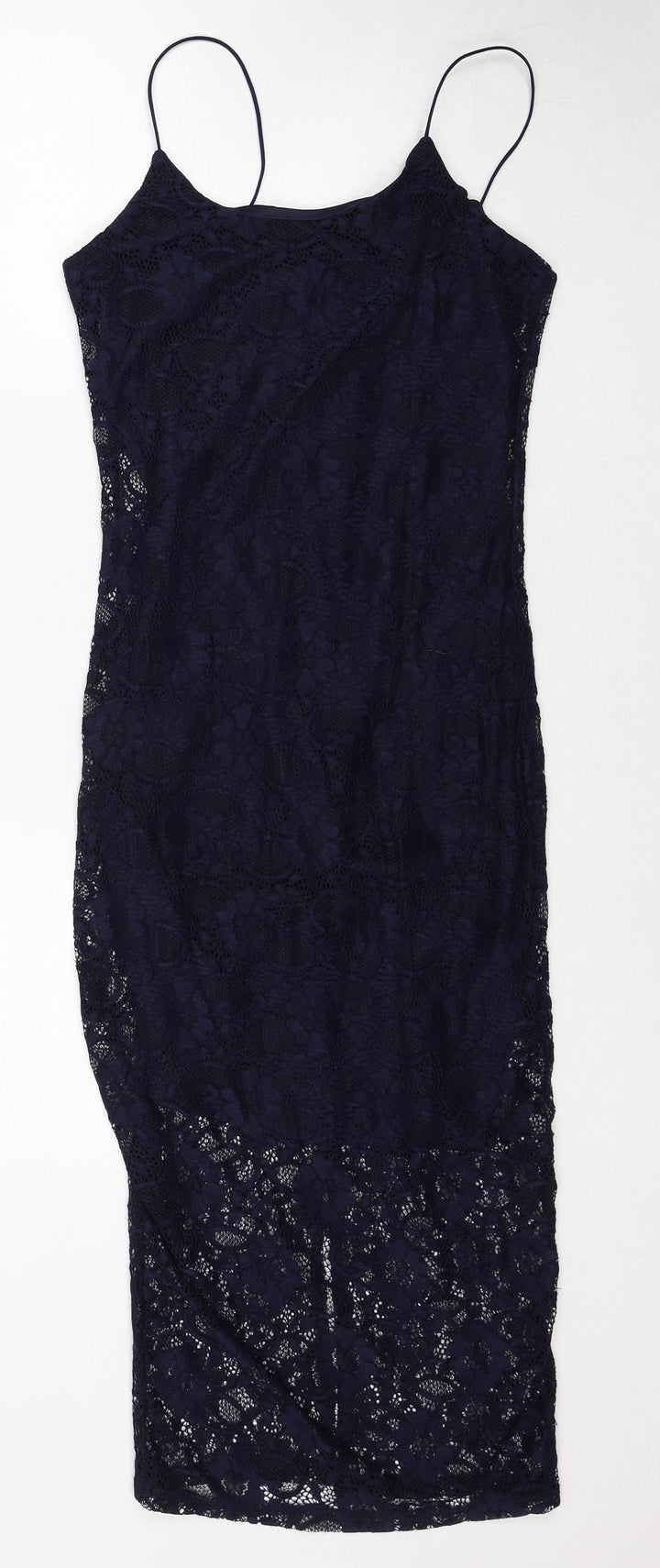 New Look Womens Blue Polyamide Slip Dress Size 8 Round Neck Zip