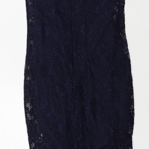 New Look Womens Blue Polyamide Slip Dress Size 8 Round Neck Zip