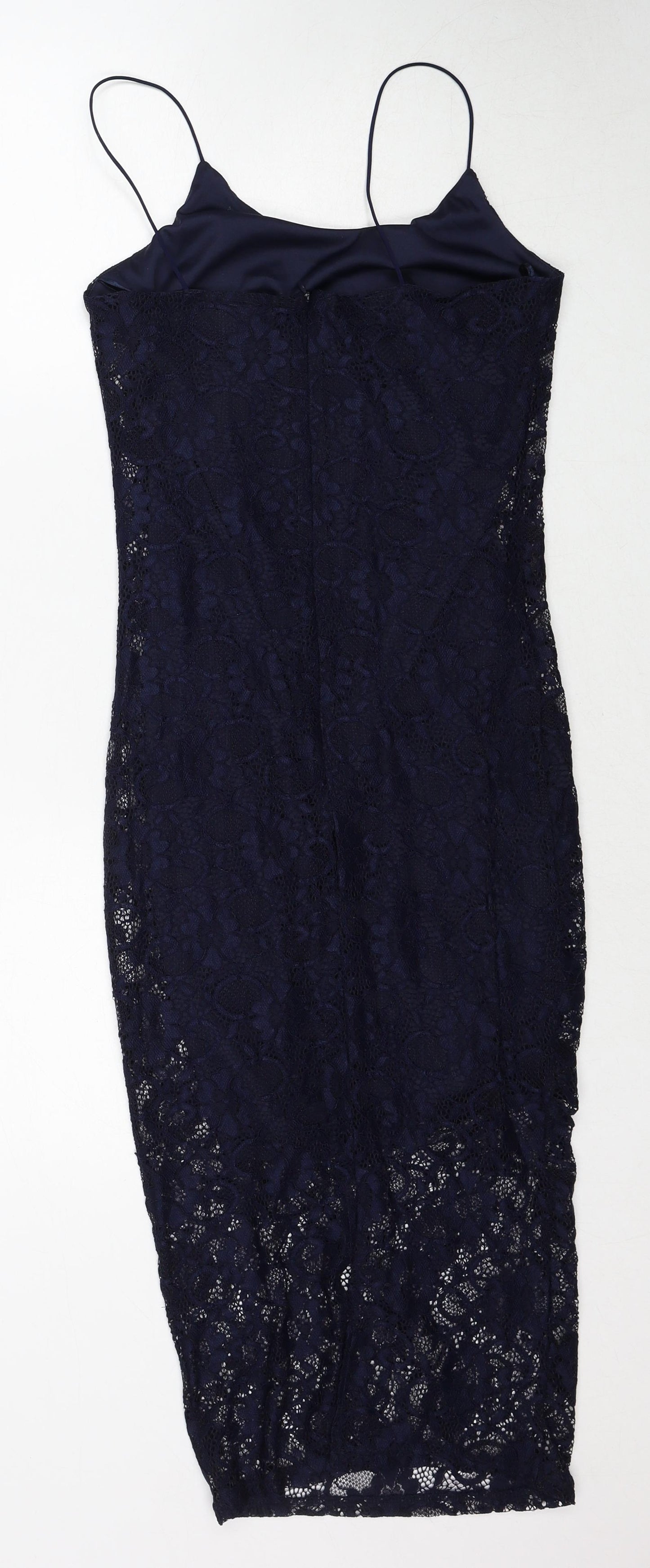 New Look Womens Blue Polyamide Slip Dress Size 8 Round Neck Zip