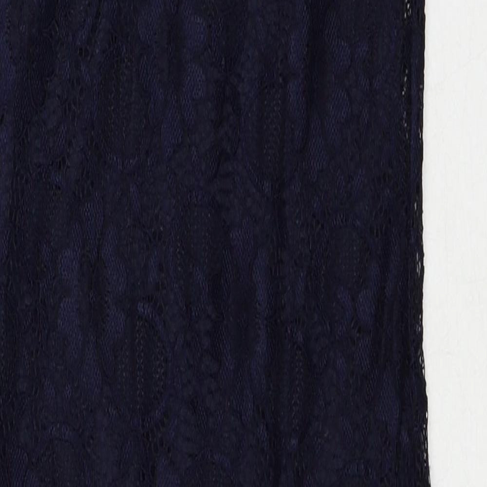 New Look Womens Blue Polyamide Slip Dress Size 8 Round Neck Zip