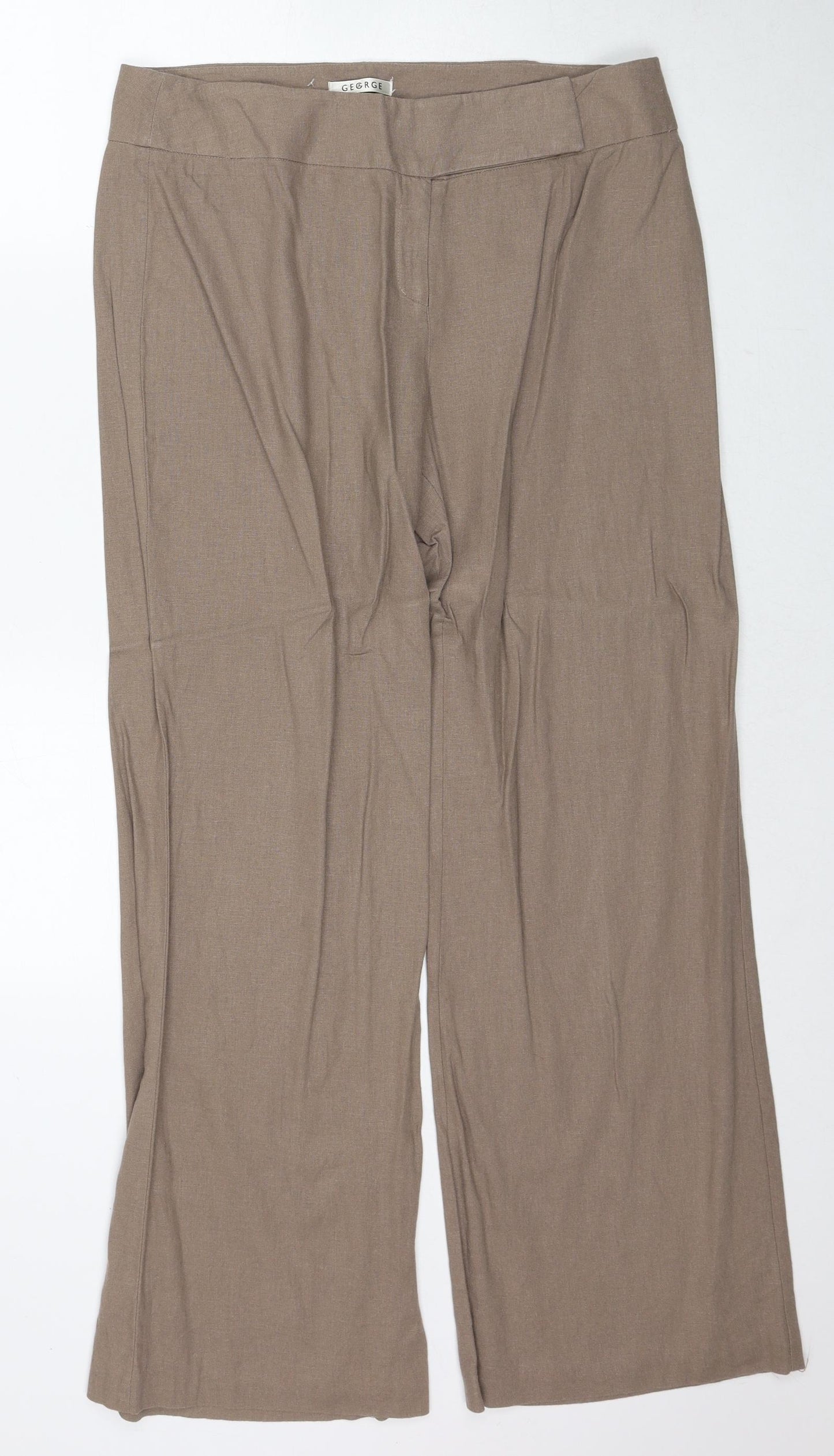 George Womens Brown Linen Trousers Size 14 Regular Zip