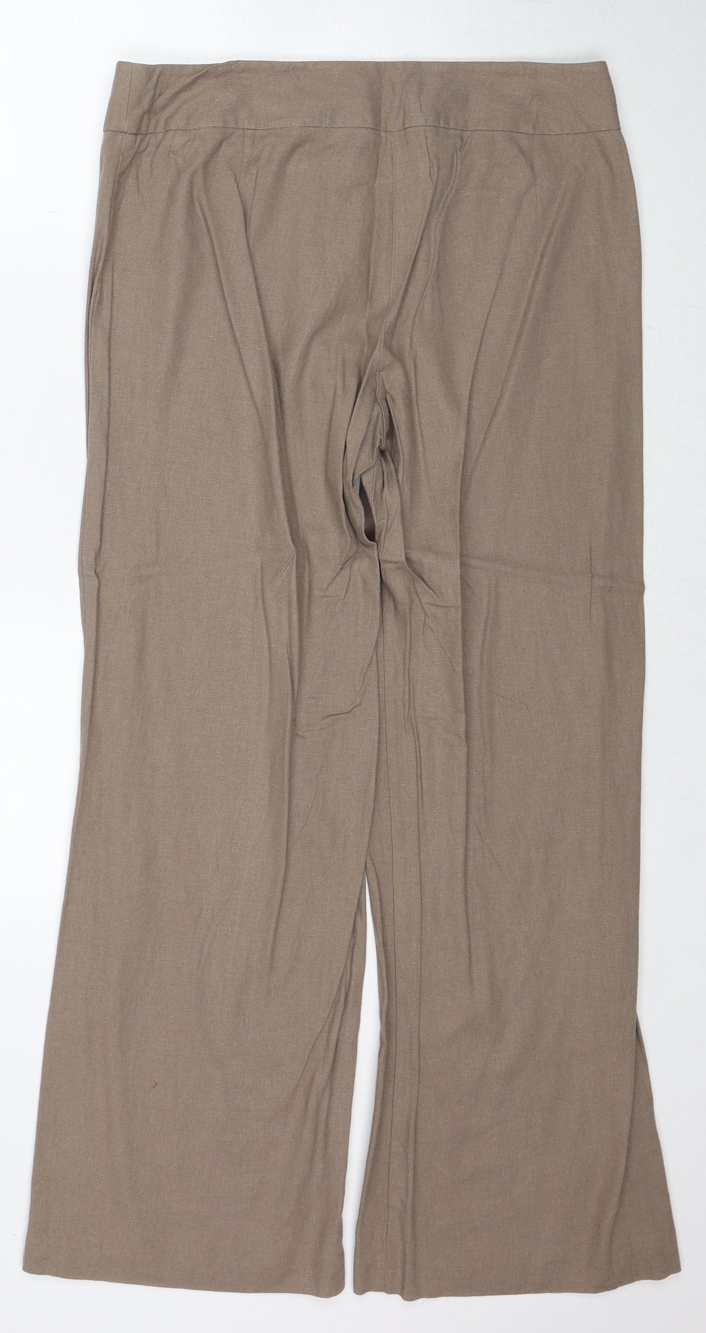 George Womens Brown Linen Trousers Size 14 Regular Zip