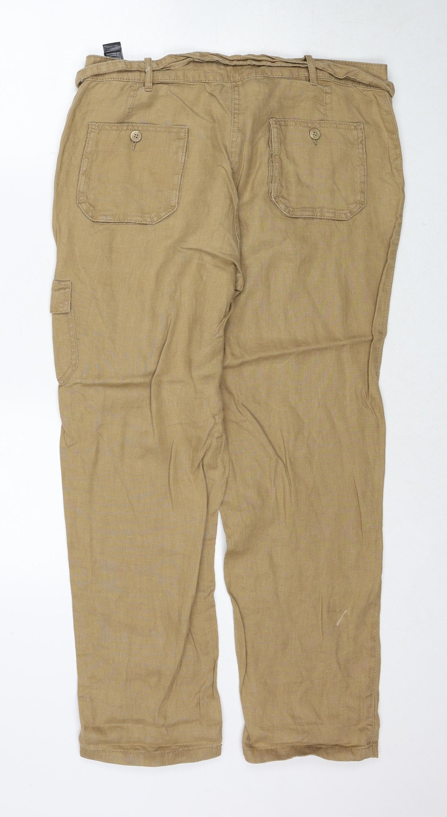 Marks and Spencer Womens Brown Linen Cargo Trousers Size 12 Regular Zip