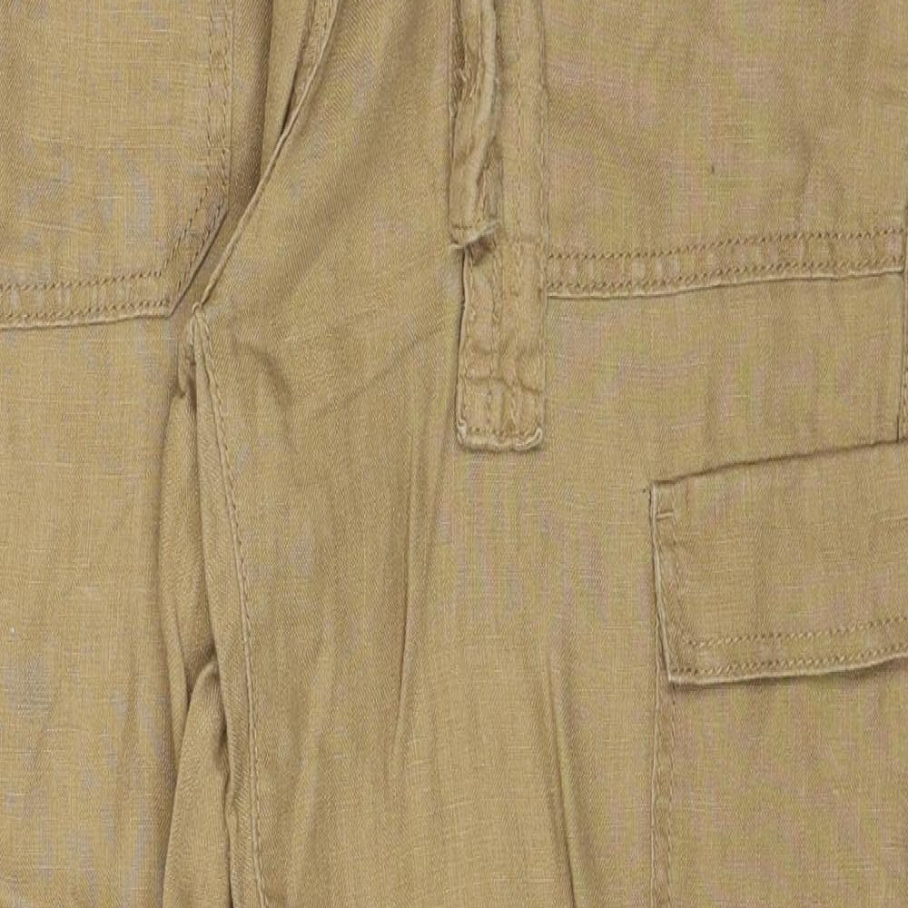 Marks and Spencer Womens Brown Linen Cargo Trousers Size 12 Regular Zip