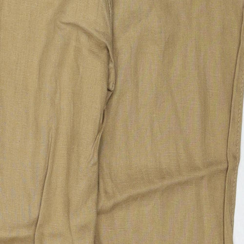 Marks and Spencer Womens Brown Linen Cargo Trousers Size 12 Regular Zip