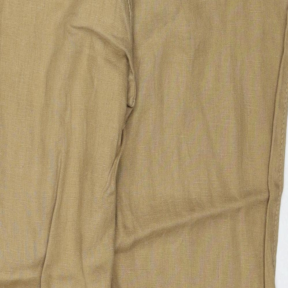 Marks and Spencer Womens Brown Linen Cargo Trousers Size 12 Regular Zip