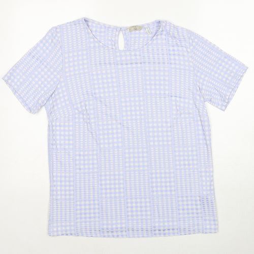 Anthology Womens Blue Geometric Viscose Basic Blouse Size 14 Round Neck