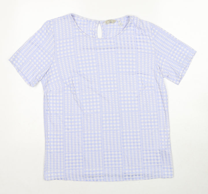 Anthology Womens Blue Geometric Viscose Basic Blouse Size 14 Round Neck