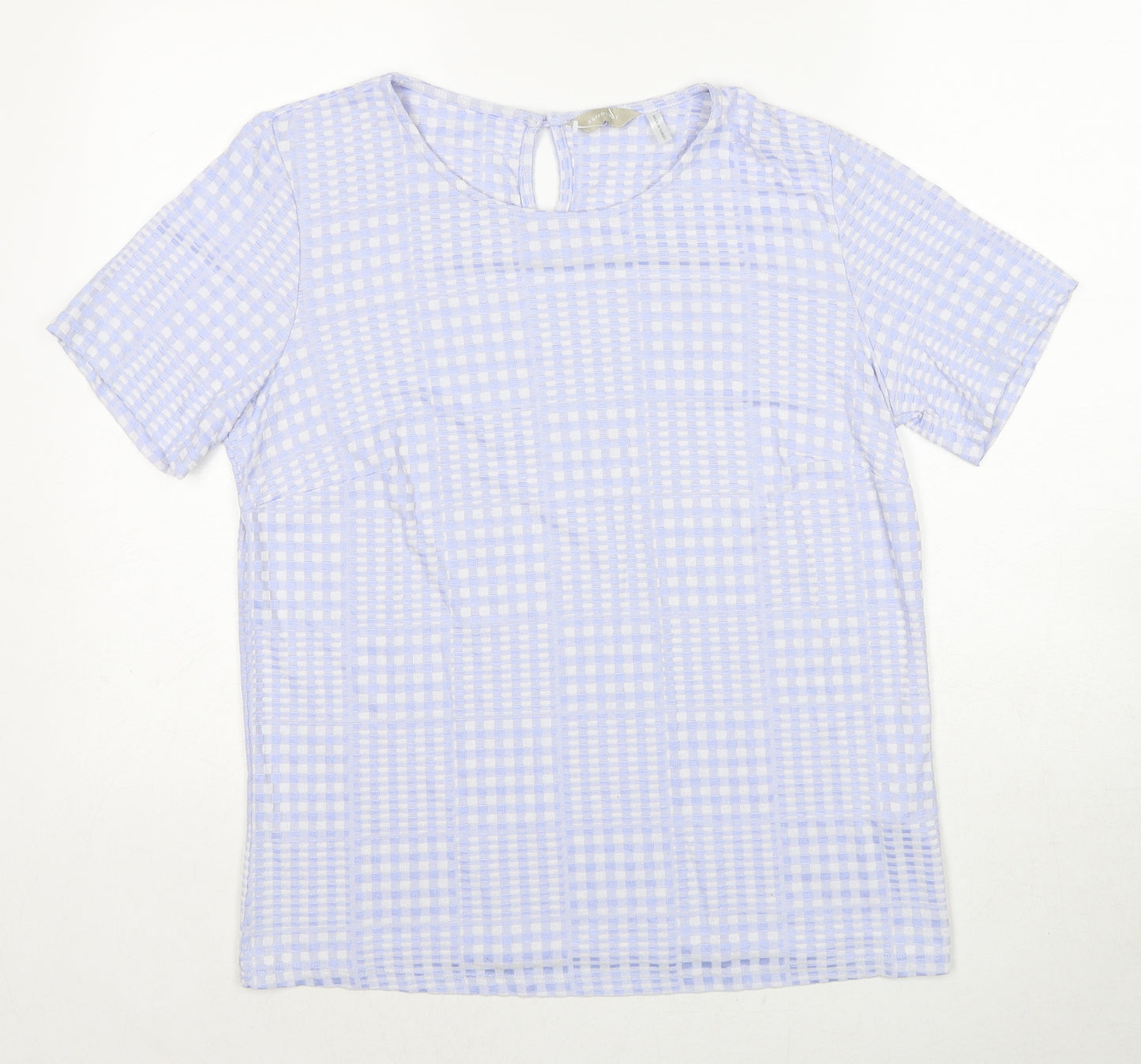 Anthology Womens Blue Geometric Viscose Basic Blouse Size 14 Round Neck