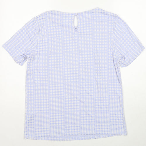 Anthology Womens Blue Geometric Viscose Basic Blouse Size 14 Round Neck