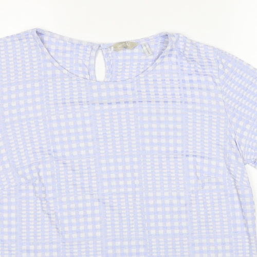 Anthology Womens Blue Geometric Viscose Basic Blouse Size 14 Round Neck