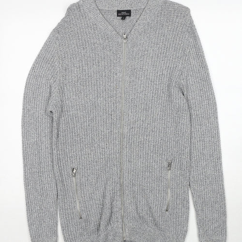 NEXT Mens Grey V-Neck Cotton Full Zip Jumper Size M Long Sleeve