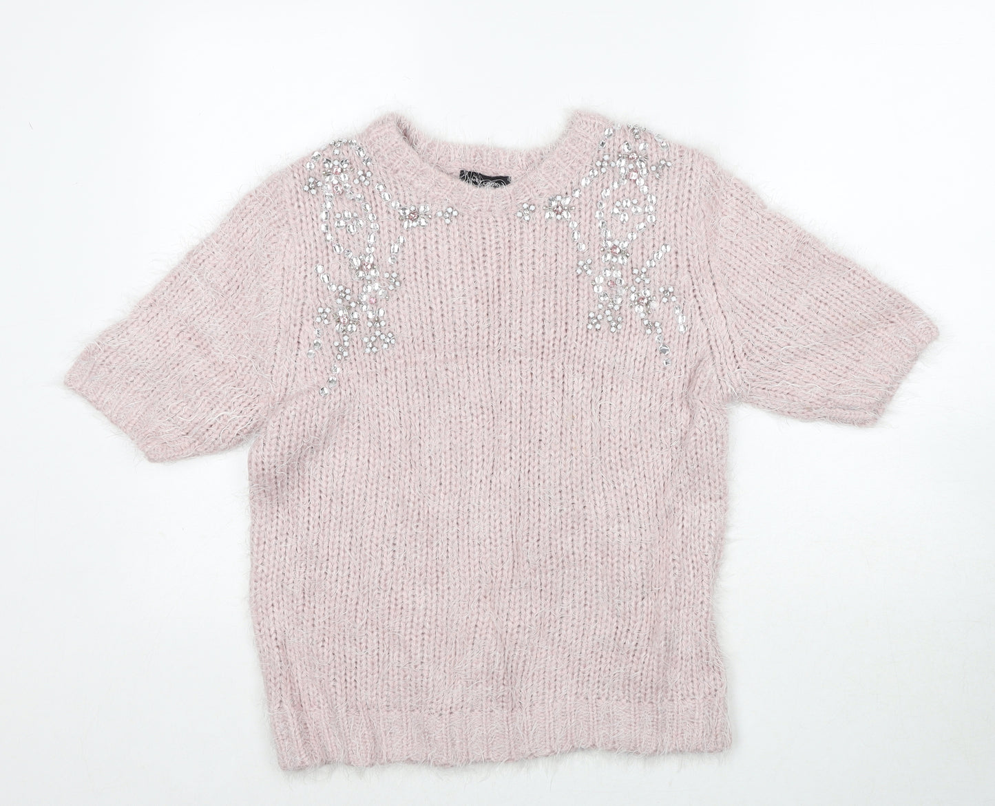 New Look Womens Pink Round Neck Acrylic Pullover Jumper Size 18