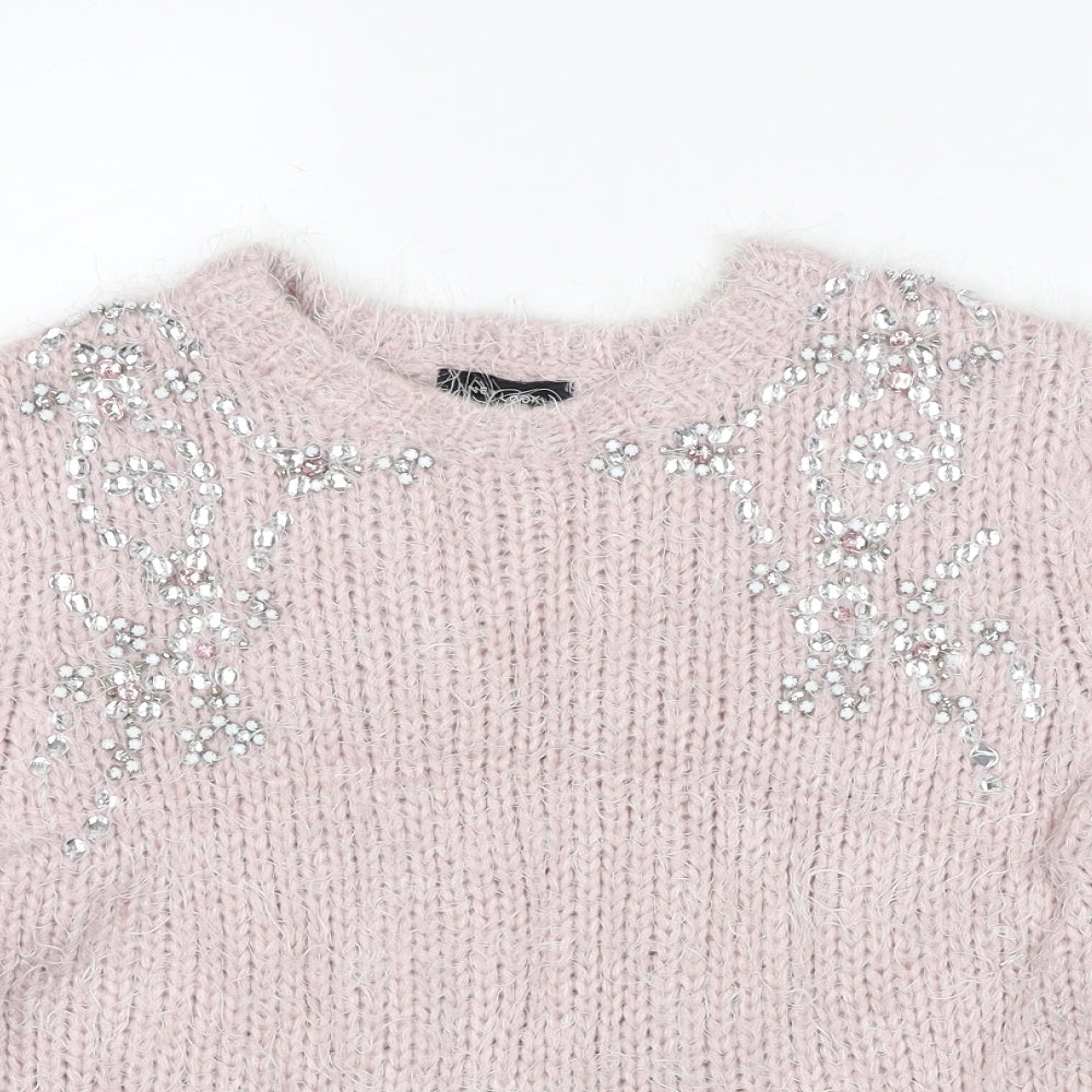 New Look Womens Pink Round Neck Acrylic Pullover Jumper Size 18