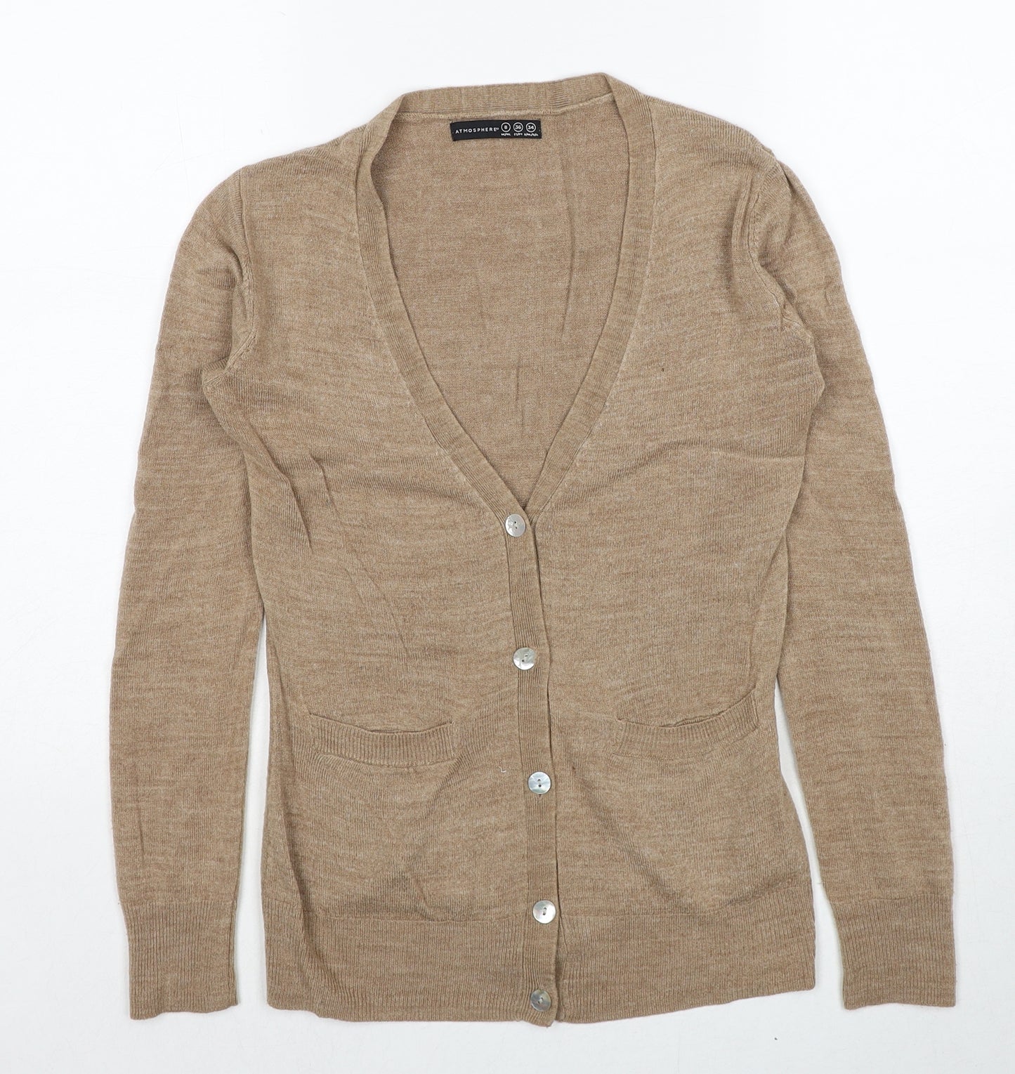 Atmosphere Womens Brown V-Neck Acrylic Cardigan Jumper Size 8