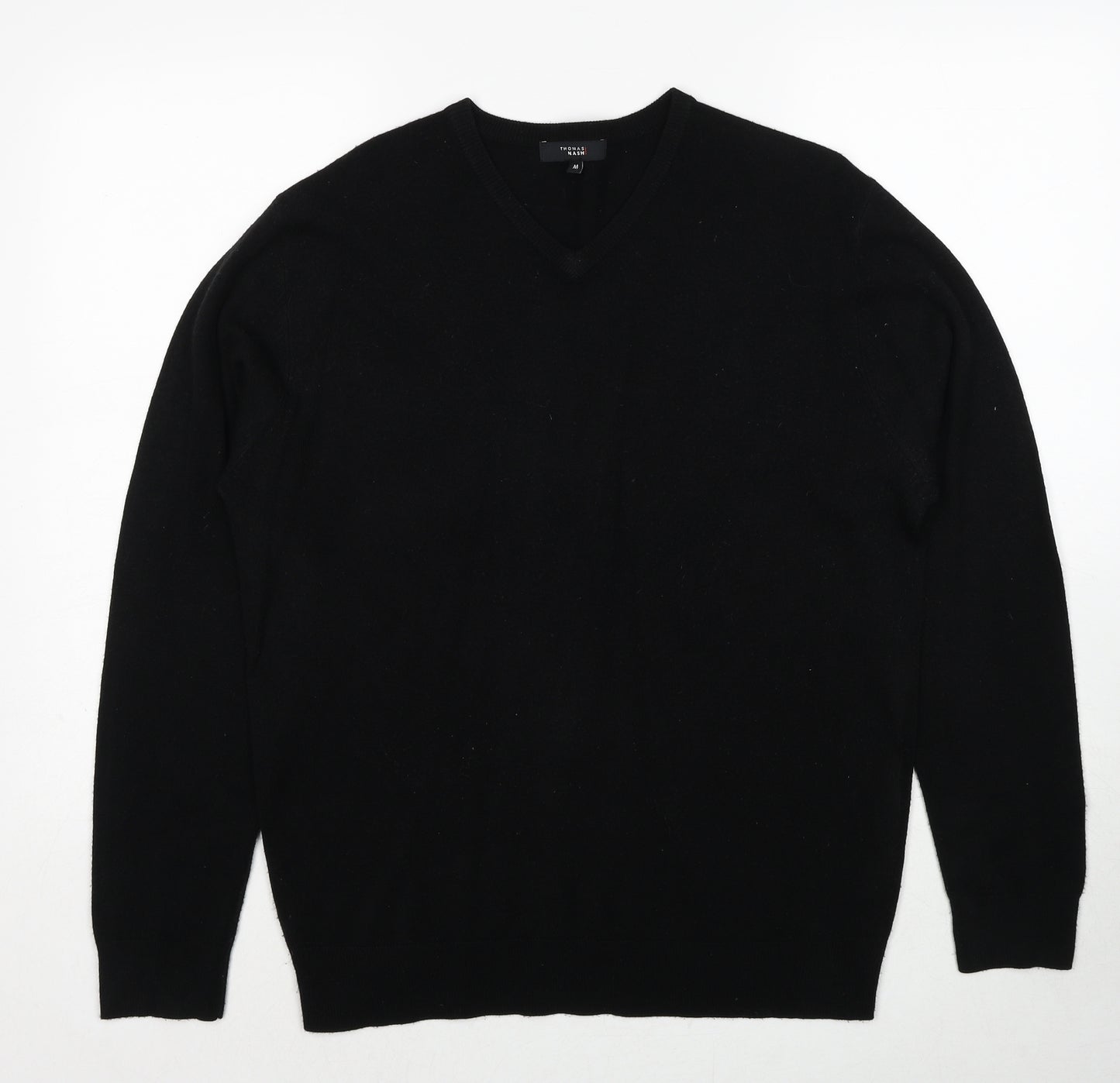 Thomas Nash Mens Black V-Neck Acetate Pullover Jumper Size M Long Sleeve