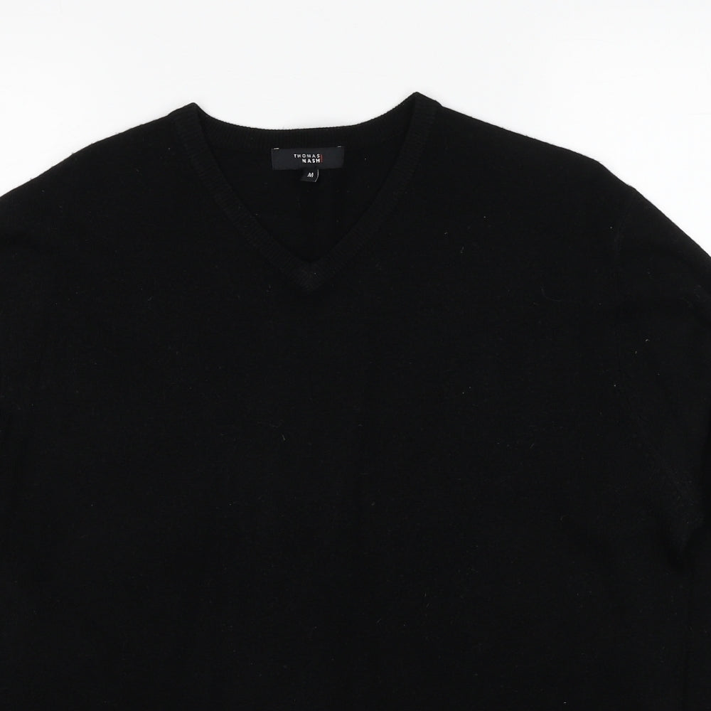 Thomas Nash Mens Black V-Neck Acetate Pullover Jumper Size M Long Sleeve