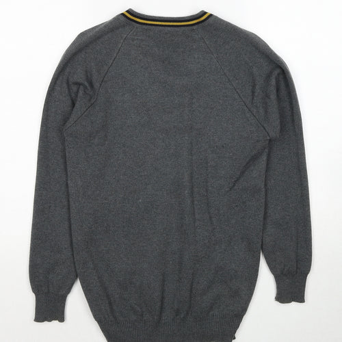 MagicFit Mens Grey V-Neck Cotton Pullover Jumper Size S Long Sleeve