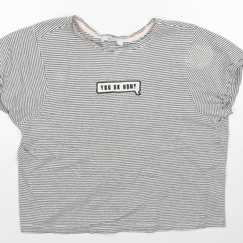 New Look Girls Black Striped Cotton Basic T-Shirt Size M Round Neck Pullover - You Ok Hun?