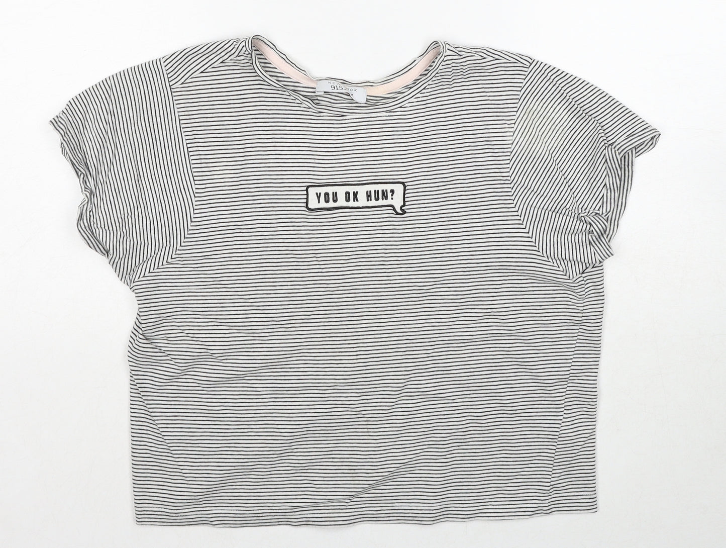 New Look Girls Black Striped Cotton Basic T-Shirt Size M Round Neck Pullover - You Ok Hun?
