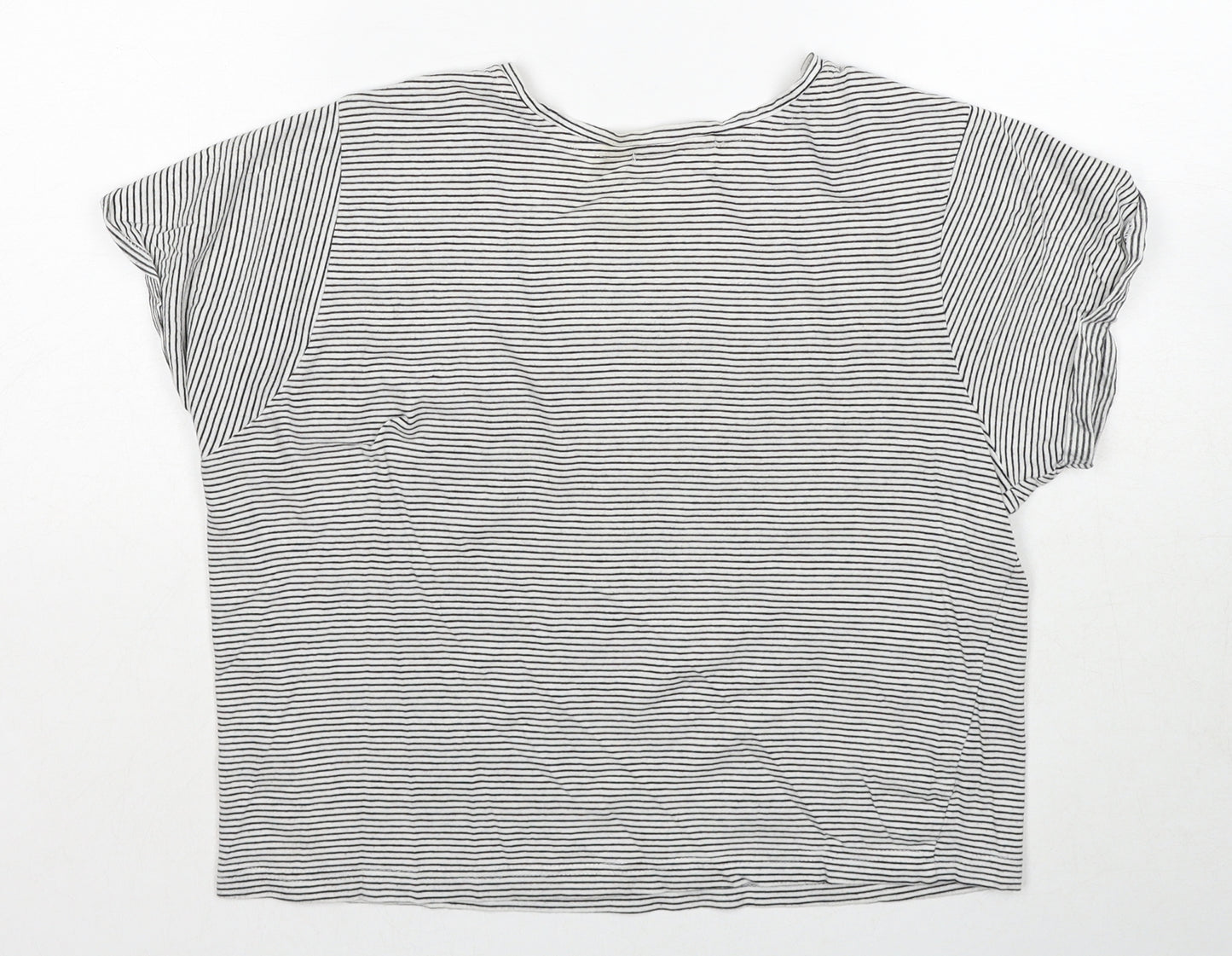 New Look Girls Black Striped Cotton Basic T-Shirt Size M Round Neck Pullover - You Ok Hun?